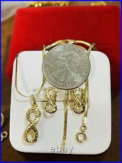 18K Fine 750 Saudi Gold 18 Long Womens Infinity Necklace & Earring 4.9g 2mm