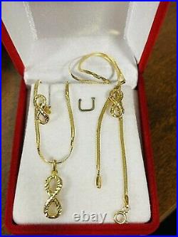 18K Fine 750 Saudi Gold 18 Long Womens Infinity Necklace & Earring 4.9g 2mm