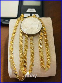 18K Fine 750 Saudi Gold 22 Long Mens Womens Damascus Chain Necklace 4mm 9.24g