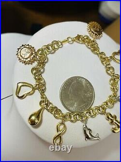 18K Fine 750 Saudi Gold Heart Charm Women's Bracelet 7 Long 11.52g 5mm Wide