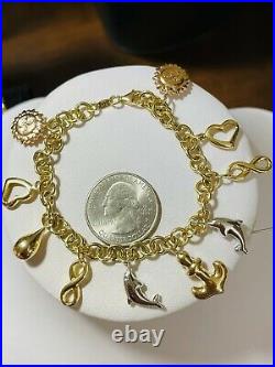 18K Fine 750 Saudi Gold Heart Charm Women's Bracelet 7 Long 11.52g 5mm Wide