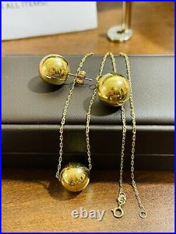 18K Fine 750 Saudi Gold Womens 16 Womens Balls Necklace & Earring 1mm 9.23g
