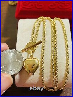 18K Fine 750 Saudi Gold Womens Heart Necklace With 18 Long 2.5mm-12.7mm 6.7g