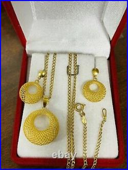18K Fine 750 Saudi Gold Womens Hoop Set Necklace & Earring 18 Long 5.2g 1.6mm