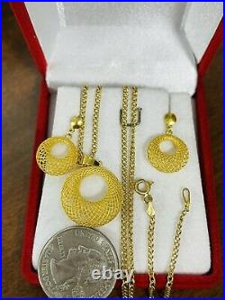 18K Fine 750 Saudi Gold Womens Hoop Set Necklace & Earring 18 Long 5.2g 1.6mm