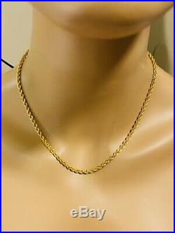 18K Fine 750 Saudi Gold Womens Rope Chain Necklace 18 Long 3.2mm 6.4g