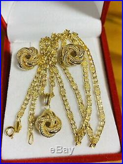 18K Fine 750 Saudi Gold Womens Set Necklace & Earring 20 Long 2.5mm 6.33g
