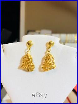 18K Fine 750 Saudi Gold Yellow Women's Heart Dangle Earring