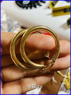 18K Fine 750 Saudi Gold Yellow Women's Hoops Earring USA Seller 3.56g