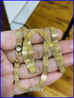 18K Fine 750 Saudi UAE Gold 18 Long Womens Chain Flat Necklace 5.5mm 7.3grams