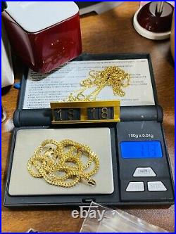18K Fine 750 Saudi UAE Gold 18 Long Womens Chain Wheat Necklace 3mm 7.13 grams