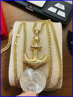 18K Fine 750 Saudi UAE Gold 21 Long Mens Womens Anchor Necklace 3.5mm 9.23gram