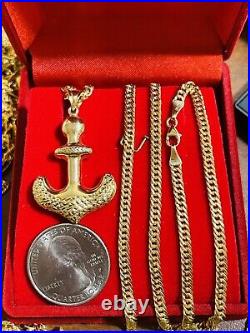 18K Fine 750 Saudi UAE Gold 21 Long Mens Womens Anchor Necklace 3.5mm 9.23gram
