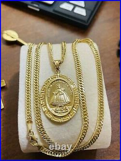 18K Fine 750 Saudi UAE Gold 21 Long Womens Virgen Caridad Necklace 3.5mm 8.4g