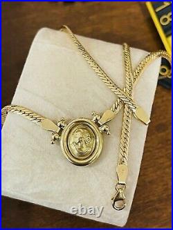 18K Fine 750 Saudi UAE Gold Womens Cameo Necklace With 18 Long 3.2mm 8.3 grams