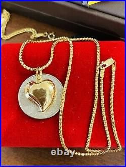 18K Fine 750 Saudi UAE Real Gold 18 long Womens Heart Set Necklace 2mm 6.1gram