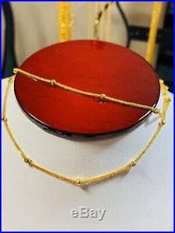 18K Fine 750 Yellow Gold Womens Ball Necklace With 18 Long USA Seller