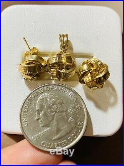 18K Fine 750 Yellow Saudi Gold Women's Set Flower Pendant & Earring US Seller