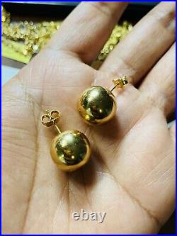 18K Fine Saudi Gold Large Beautiful Stud Women's Earring 5.64g Big Size