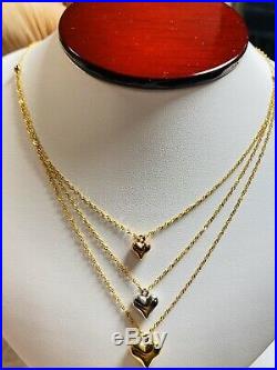 18K Fine Saudi Gold Womens Heart Necklace With 17-18 Long USA Seller(3 Layers)
