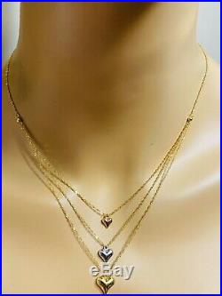 18K Fine Saudi Gold Womens Heart Necklace With 17-18 Long USA Seller(3 Layers)