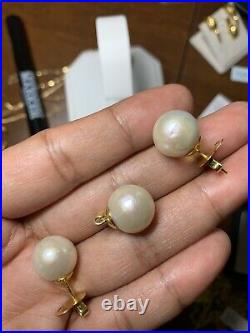 18K Fine Saudi REAL Gold Women's South Sea Ivory Pearl Pendant & Earring 12mm