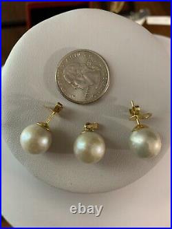 18K Fine Saudi REAL Gold Women's South Sea Ivory Pearl Pendant & Earring 12mm