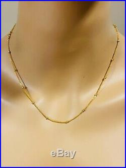 18K Fine Yellow Gold Balls Stud Womens Necklace With 18 Long USA Seller
