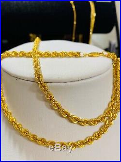 18K Fine Yellow Gold Mens Womens Rope Necklace With 24 Long USA Seller 4mm