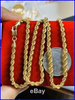 18K Fine Yellow Gold Rope Womens Necklace With 18 Long USA Seller 3.2mm