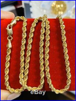 18K Fine Yellow Gold Rope Womens Necklace With 18 Long USA Seller 3.2mm