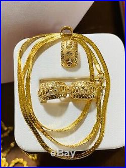 18K Fine Yellow Gold Womens Set Necklace & Earring With 16 Long USA Seller