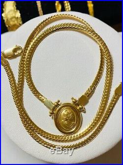 18K Fine Yellow Saudi Gold 18 Cameo Necklace With 3.2mm Wide USA Seller