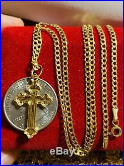18K Fine Yellow Saudi Gold 20 Long Cross Womens Necklace 2.5mm 4.02 US Seller