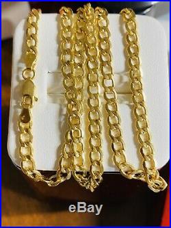 18K Fine Yellow Saudi Gold Curb Womens Necklace With 18 Long 4mm USA Seller