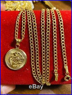 18K Fine Yellow Saudi Gold Dragon Womens Necklace & Pendant With 20 Long 2.5mm