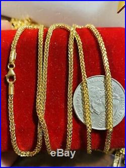 18K Fine Yellow Saudi Gold Wheat Womens Chain Necklace With 20 Long 2mm