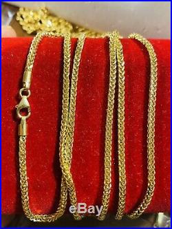 18K Fine Yellow Saudi Gold Wheat Womens Chain Necklace With 20 Long 2mm