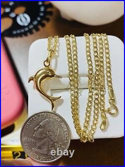 18K Fine Yellow Saudi Gold Womens Dolphin Necklace & Pendant With 20 2.5mm 4g