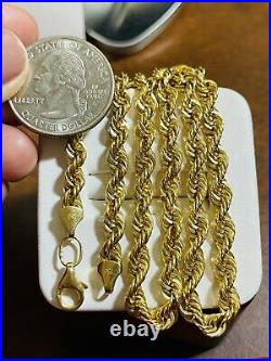 18K Fine Yellow Saudi Gold Womens Rope Chain Necklace With 18 long 5mm 10.87g