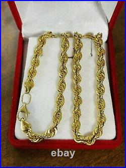 18K Fine Yellow Saudi Gold Womens Rope Chain Necklace With 18 long 5mm 10.87g