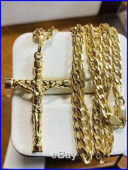 18K Fine Yellow Saudi Gold Womens Set Cross Necklace 18 Long USA Seller 4mm