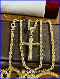 18K Fine Yellow Saudi UAE Gold Womens Cross Necklace With 20 Long 3mm 5.8grams
