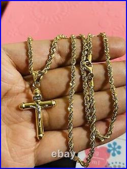 18K Fine Yellow Saudi UAE Gold Womens Cross Necklace With 20 Long 3mm 5.8grams