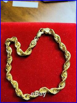 18K Saudi Gold 750 Fine Rope Mens Bracelet 8 Long 5mm USA Seller