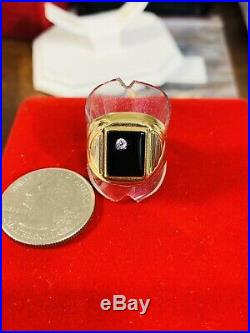 18K Saudi Gold 750 Mens With Black Stone Onyx Ring 11.5 Usa Seller