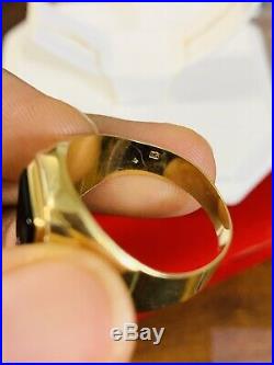 18K Saudi Gold 750 Mens With Black Stone Onyx Ring 11.5 Usa Seller