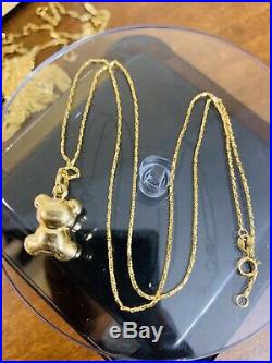18K Saudi Gold Bear Necklace With 18 Long Chain