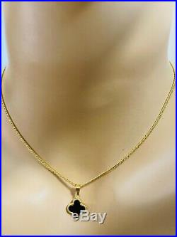 18K Saudi Gold Clover Necklace & Earring With 16 Long