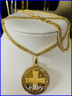 18K Saudi Gold Cross Necklace With 20 Long Chain